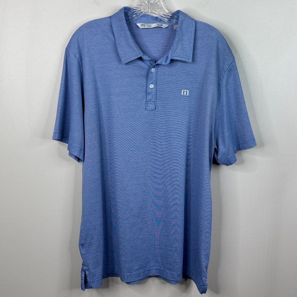 Travis Mathew Genoa Lakes Nevada Golf Polo Men's XL Blue Pinstripe Performance
